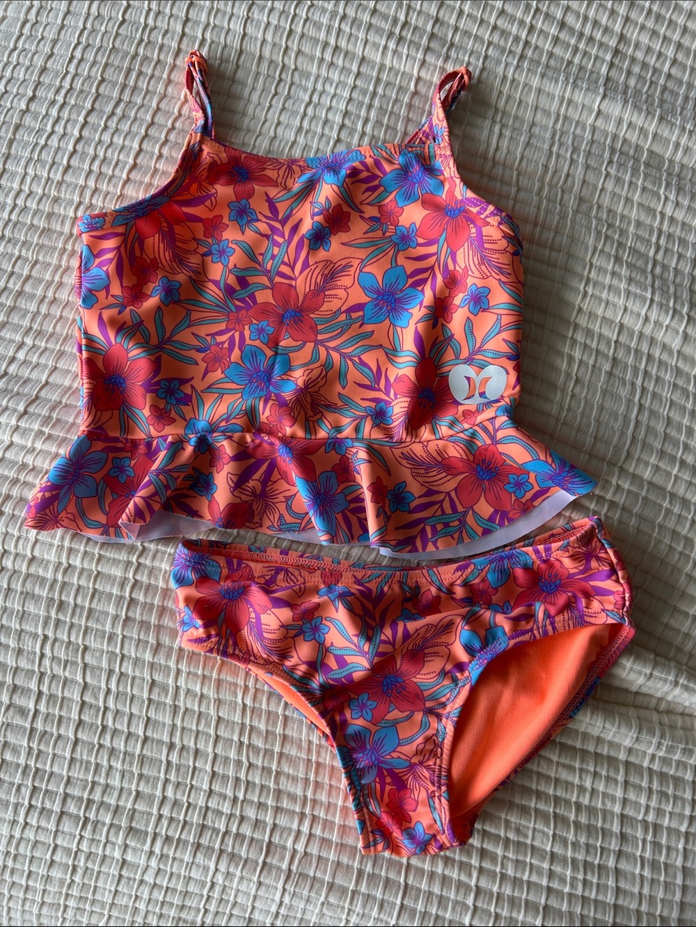 Hurley Orange Floral Girls Two-Piece Tankini Set